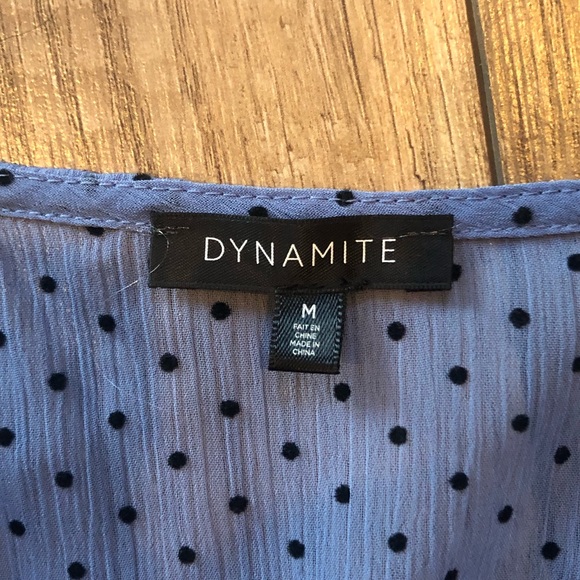 🦚 Peasant blouse, baby blue with polka dots & sheer sleeves - Picture 2 of 4